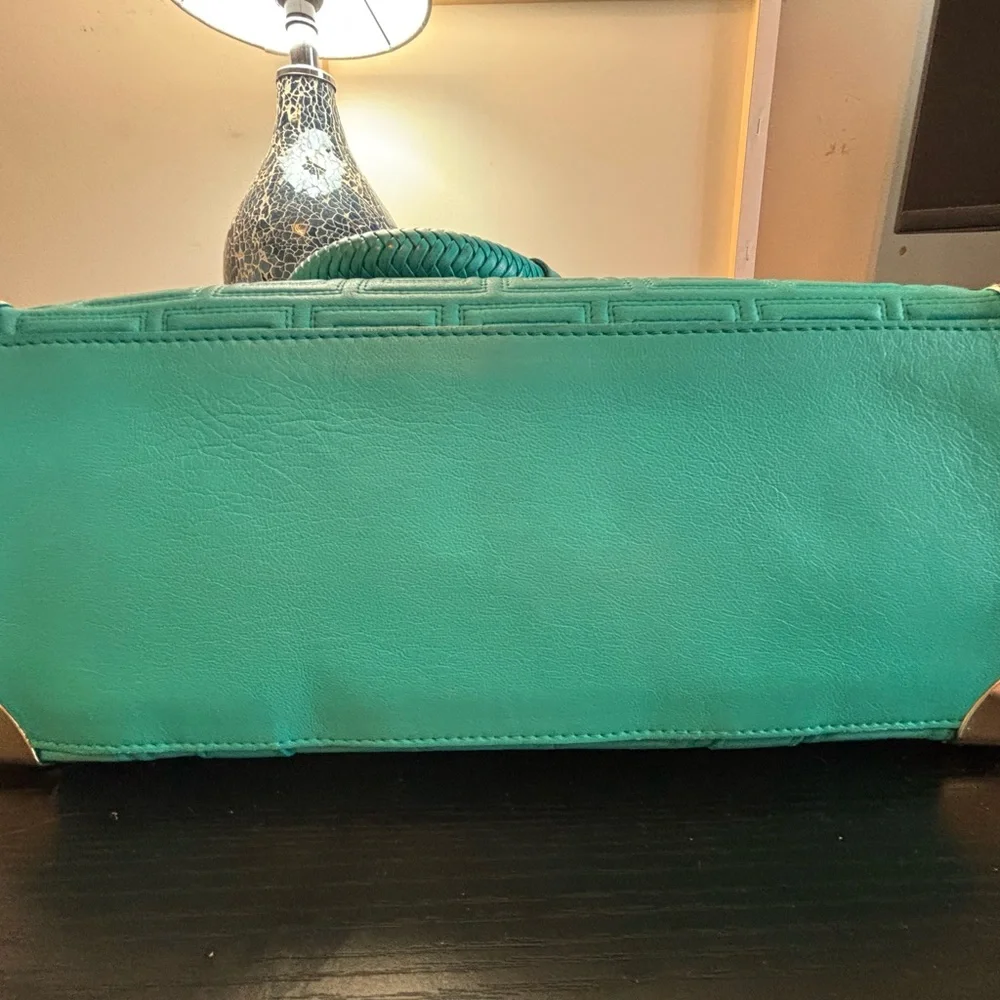 RARE Gianni Versace Couture "Snap Out Of It" Turquoise Nappa Satchel - Picture 6 of 14